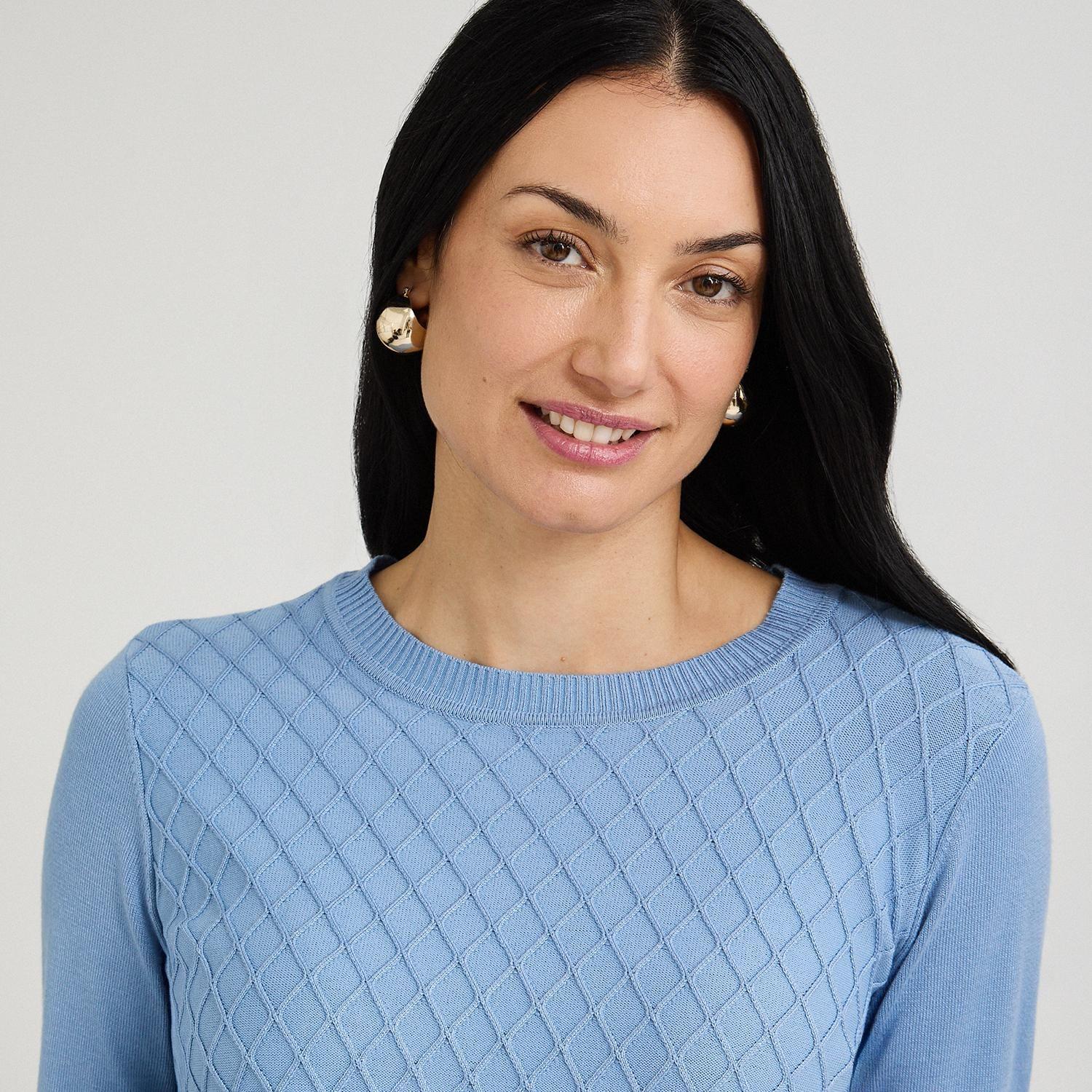 Sweater Escote Redondo con Diseño en Delantero Celeste-2