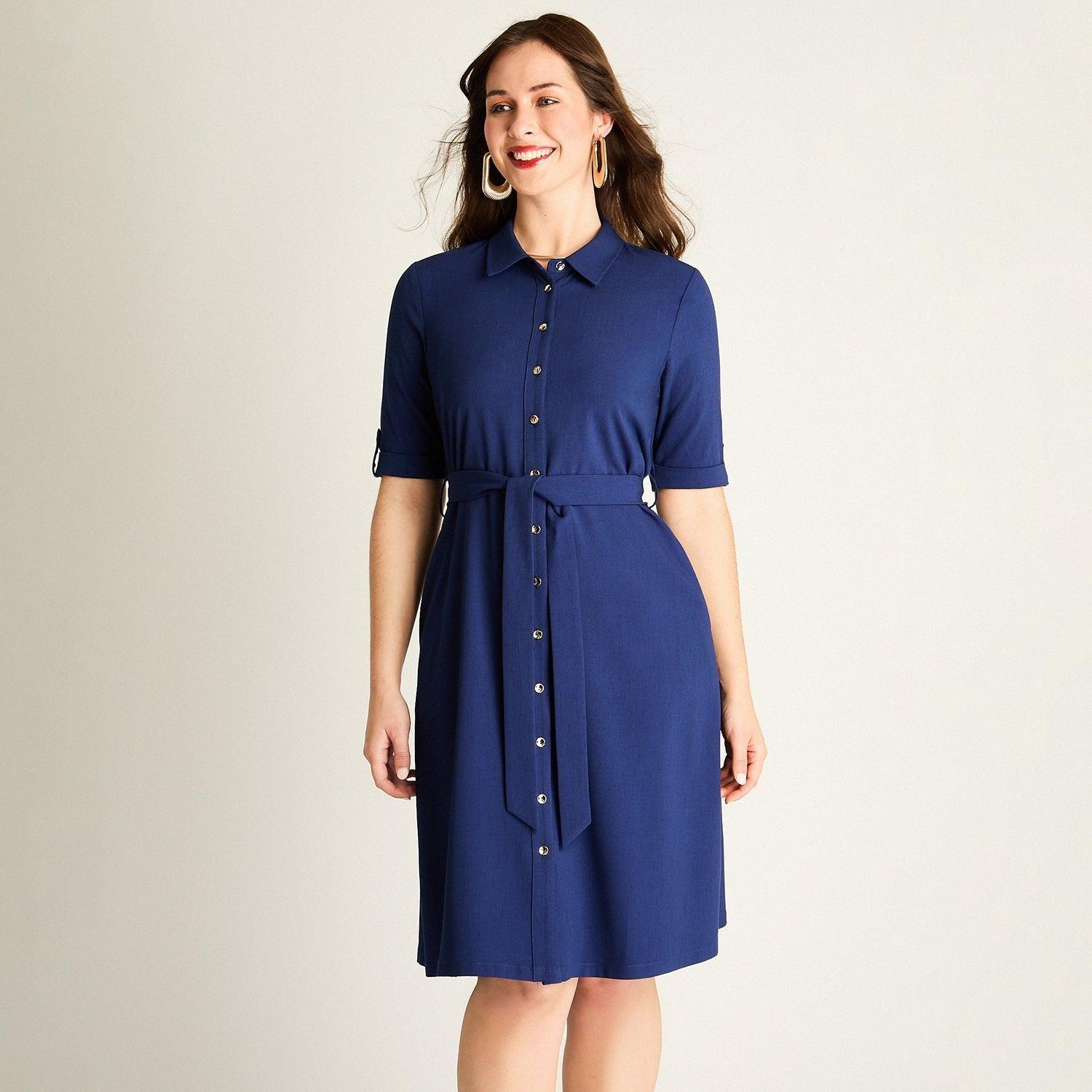 Vestido Midi Azul Camisero-0