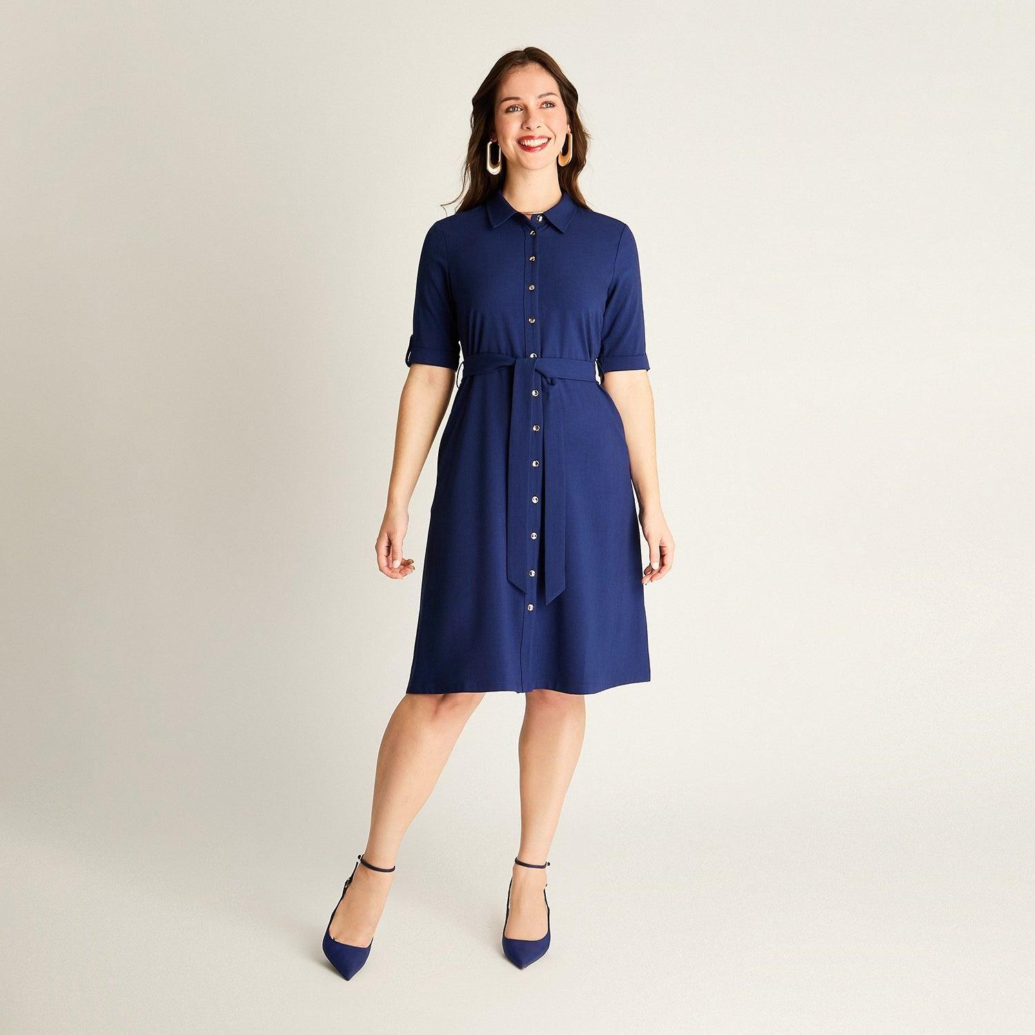 Vestido Midi Azul Camisero-3