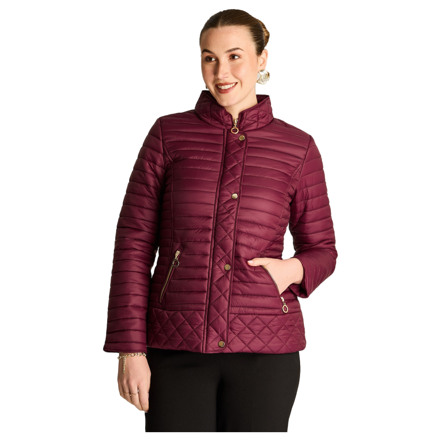 Parka Burdeo Manga Larga Elasticidad Nula Con Forro Calce Normal Tela Plano-0