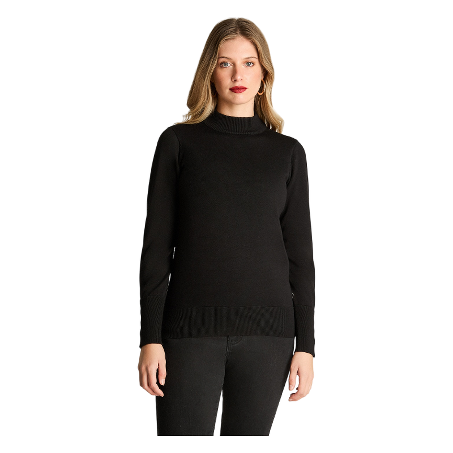 Sweater Manga Larga Cuello Mock Negro-0