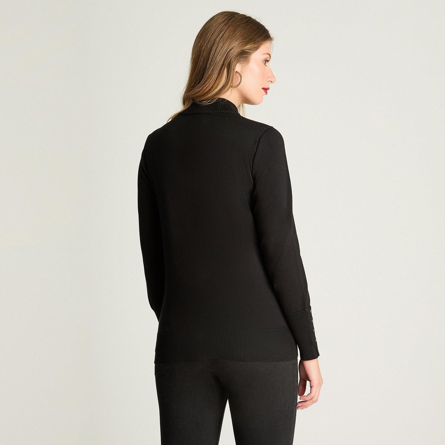 Sweater Manga Larga Cuello Mock Negro-1