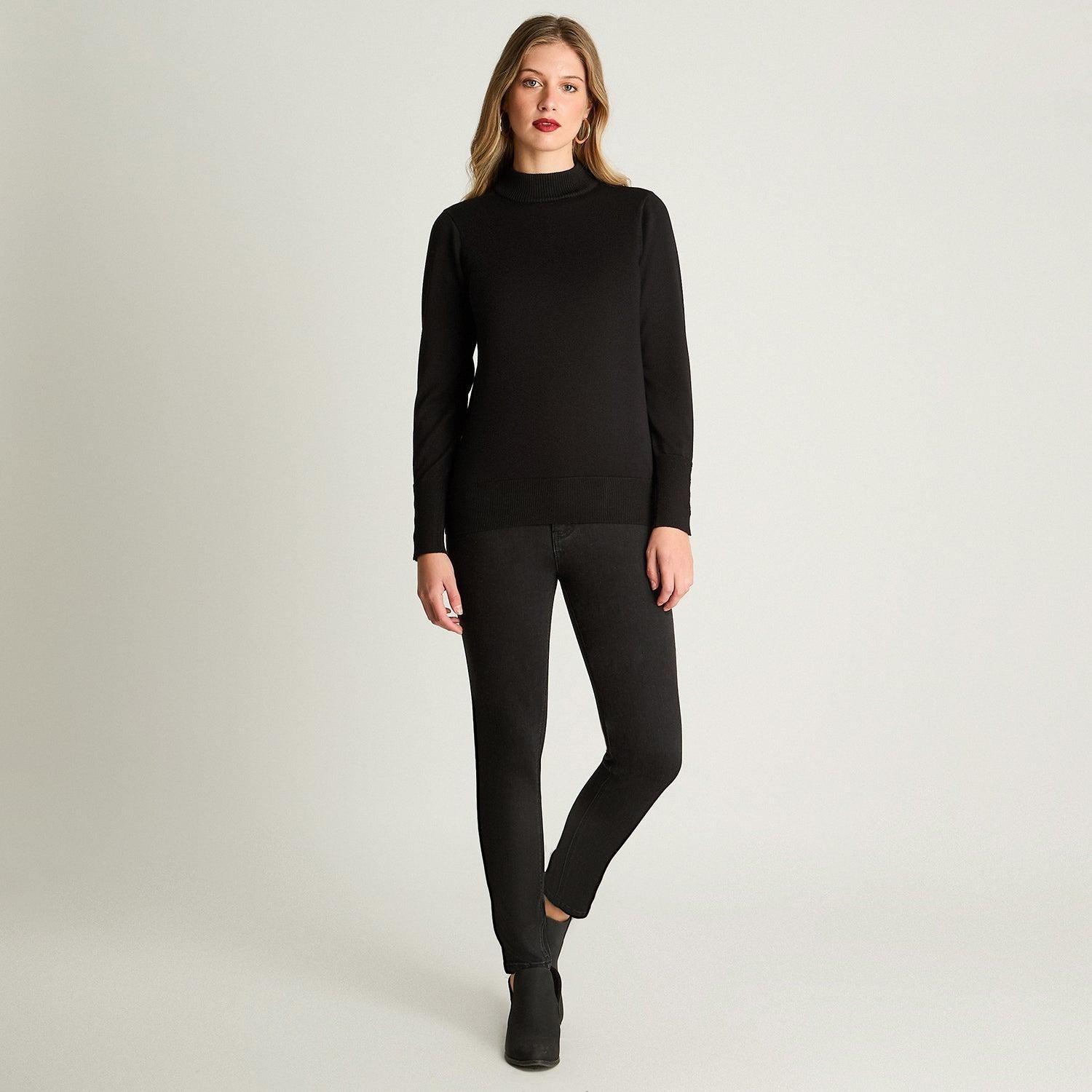 Sweater Manga Larga Cuello Mock Negro-3