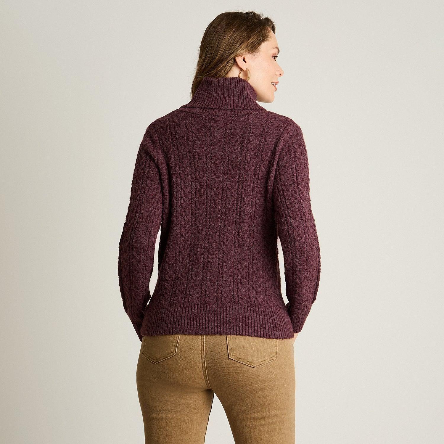 Sweater Burdeo con Cuello Alto y Trenzado Jaspeado en Tejido-1