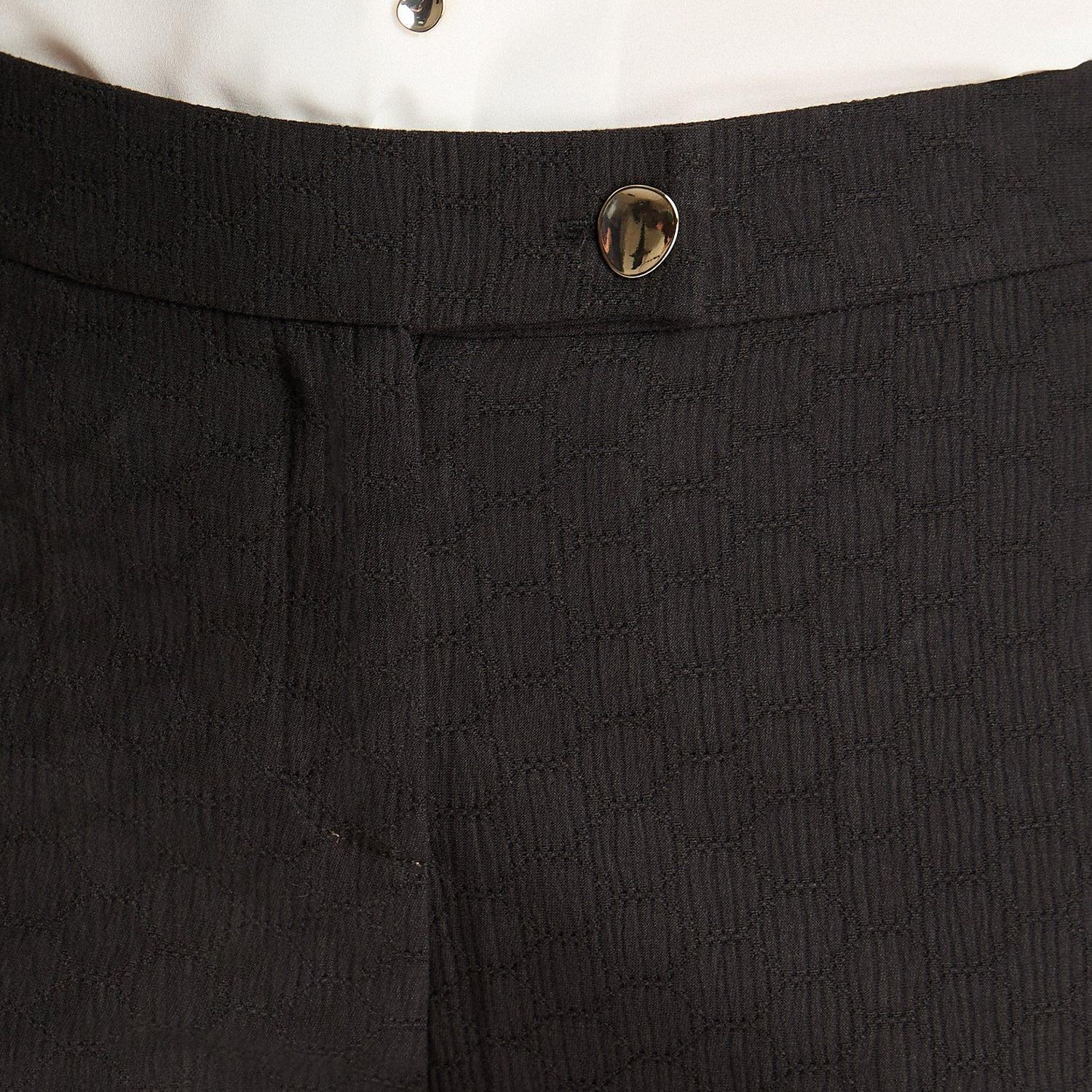 Pantalón Recto Con Boton A La Vista Negro-2
