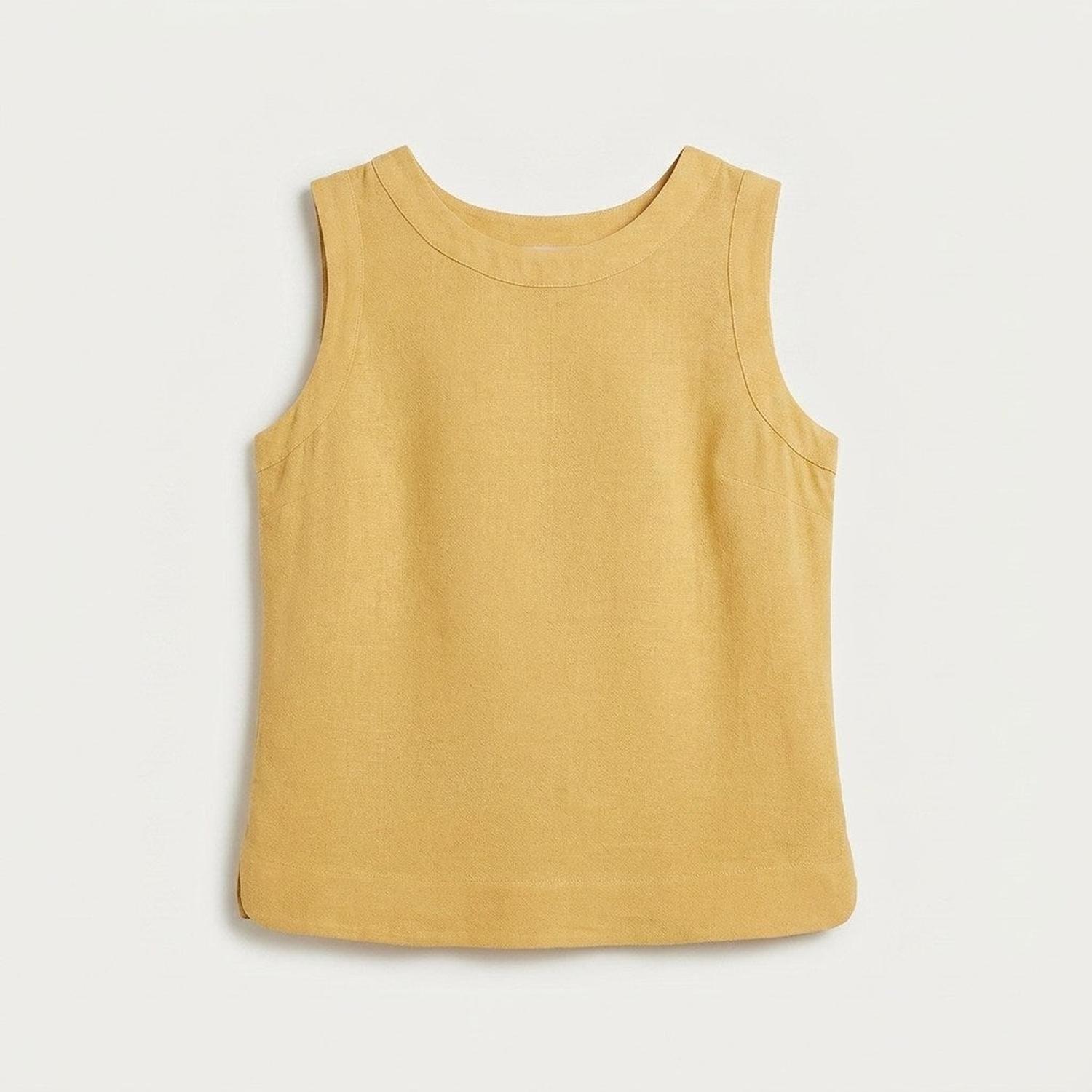 Blusa Mostaza Sin Manga Liso y Estampado Cuello Redondo-4