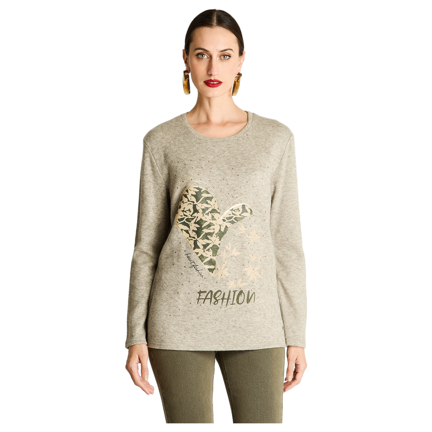 Sweater De Lanilla Estampado Aplicaciones Verde-0