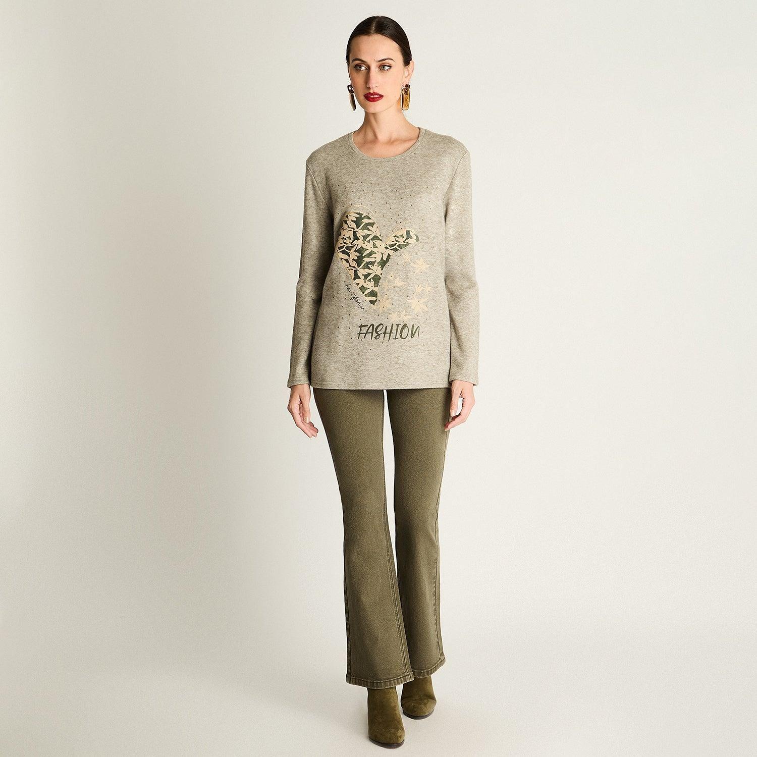 Sweater De Lanilla Estampado Aplicaciones Verde-3