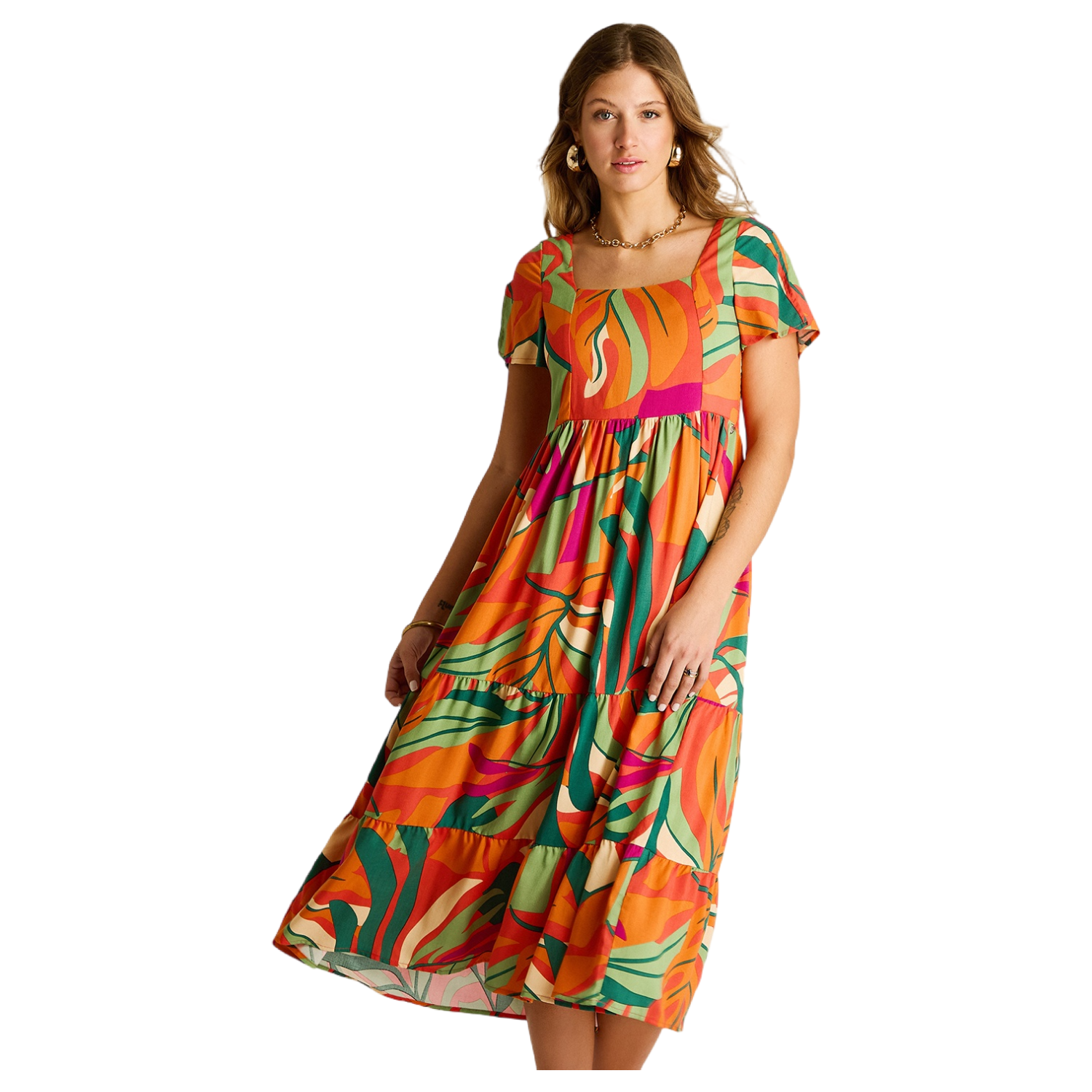 Vestido Maxi Naranjo Baja elasticidad Sin Forro Calce Normal-0