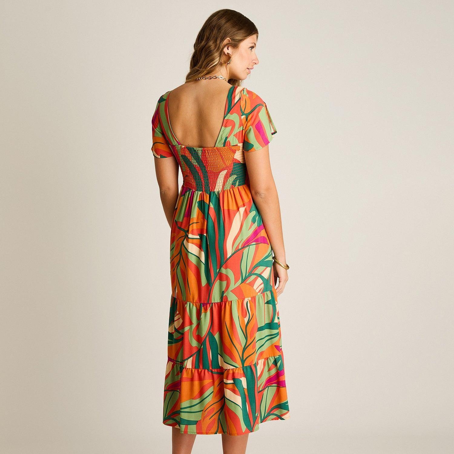 Vestido Maxi Naranjo Baja elasticidad Sin Forro Calce Normal-1