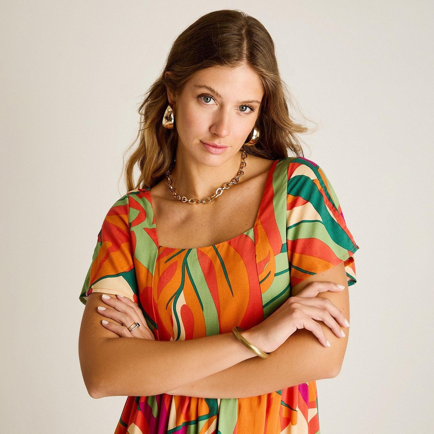 Vestido Maxi Naranjo Baja elasticidad Sin Forro Calce Normal-2