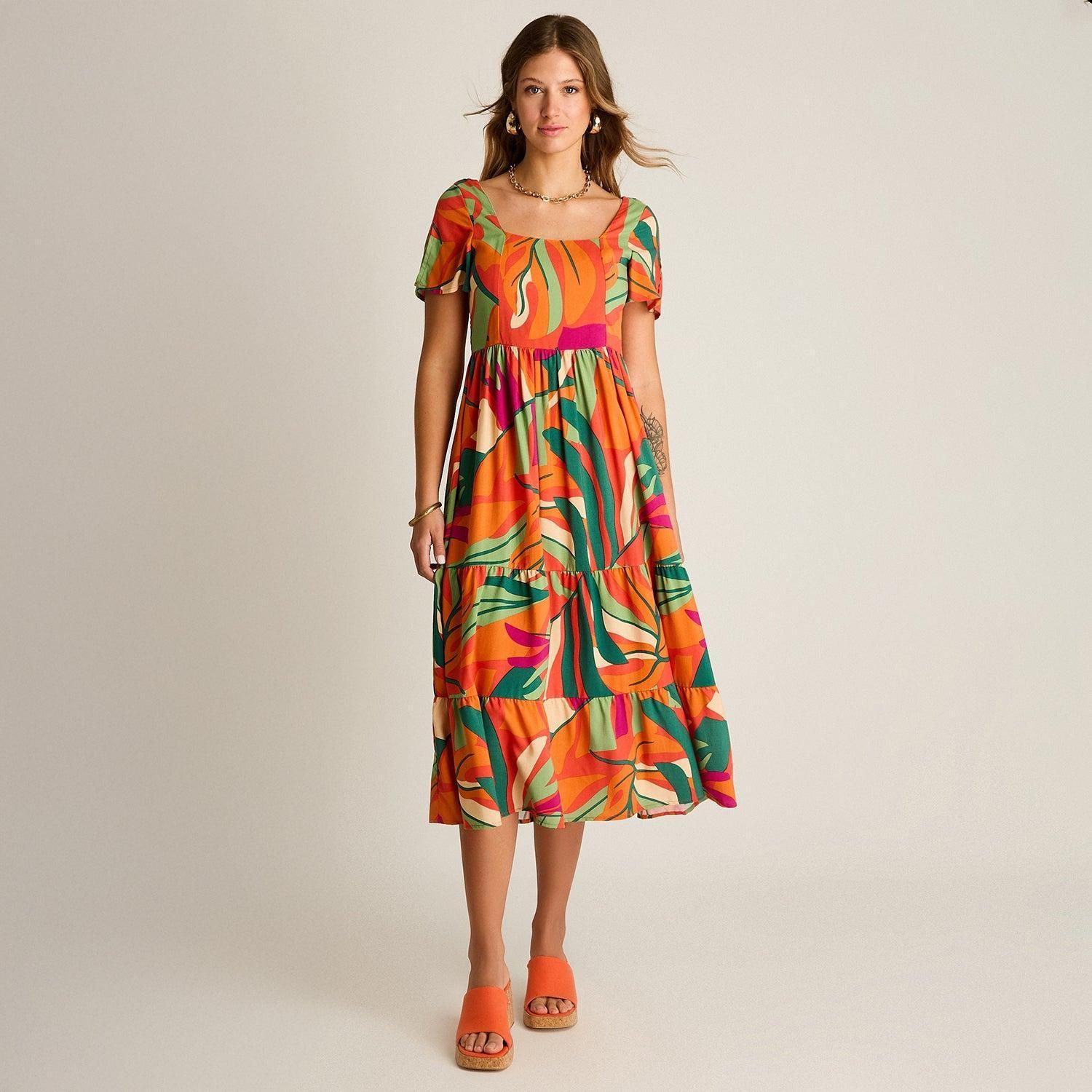 Vestido Maxi Naranjo Baja elasticidad Sin Forro Calce Normal-3