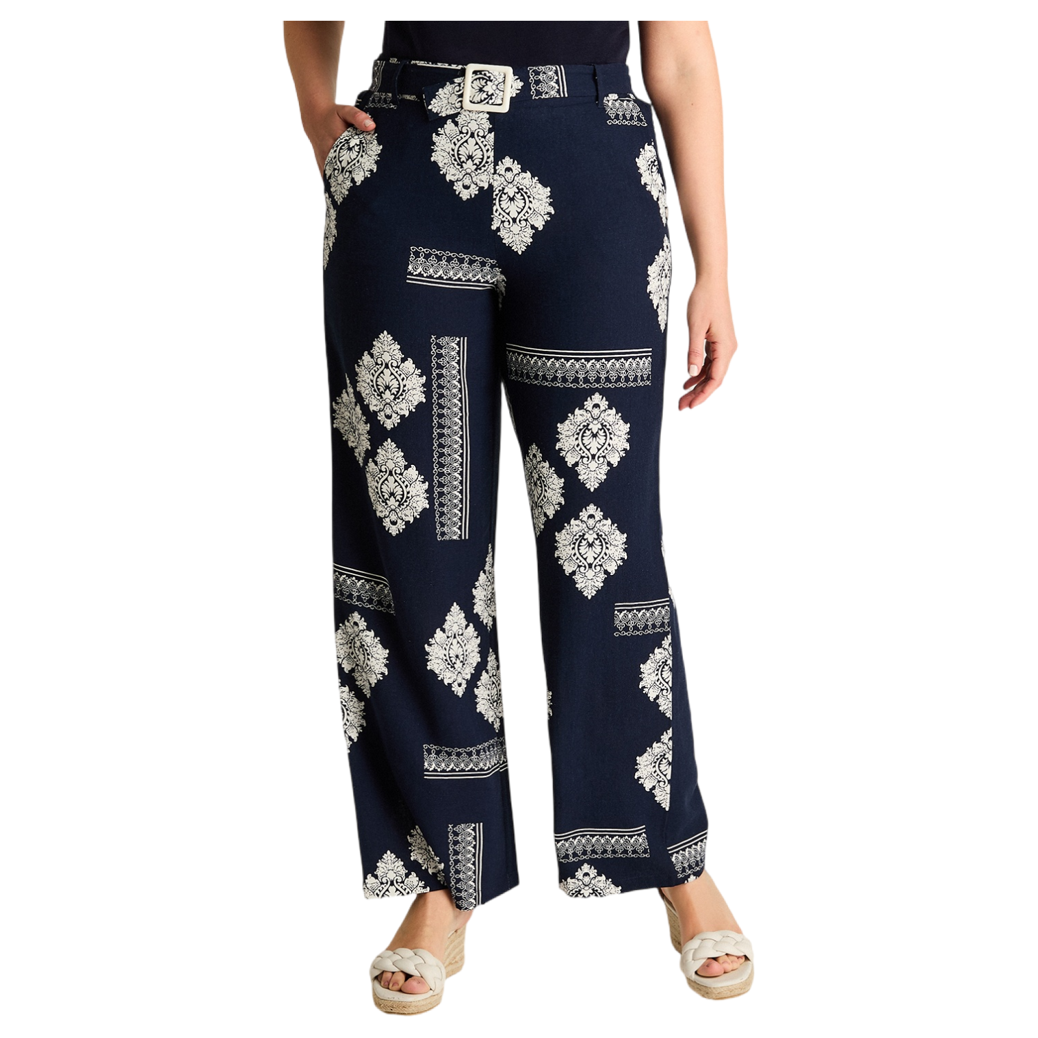 Pantalón Sport Azul Palazzo No Elasticado Calce Normal-0