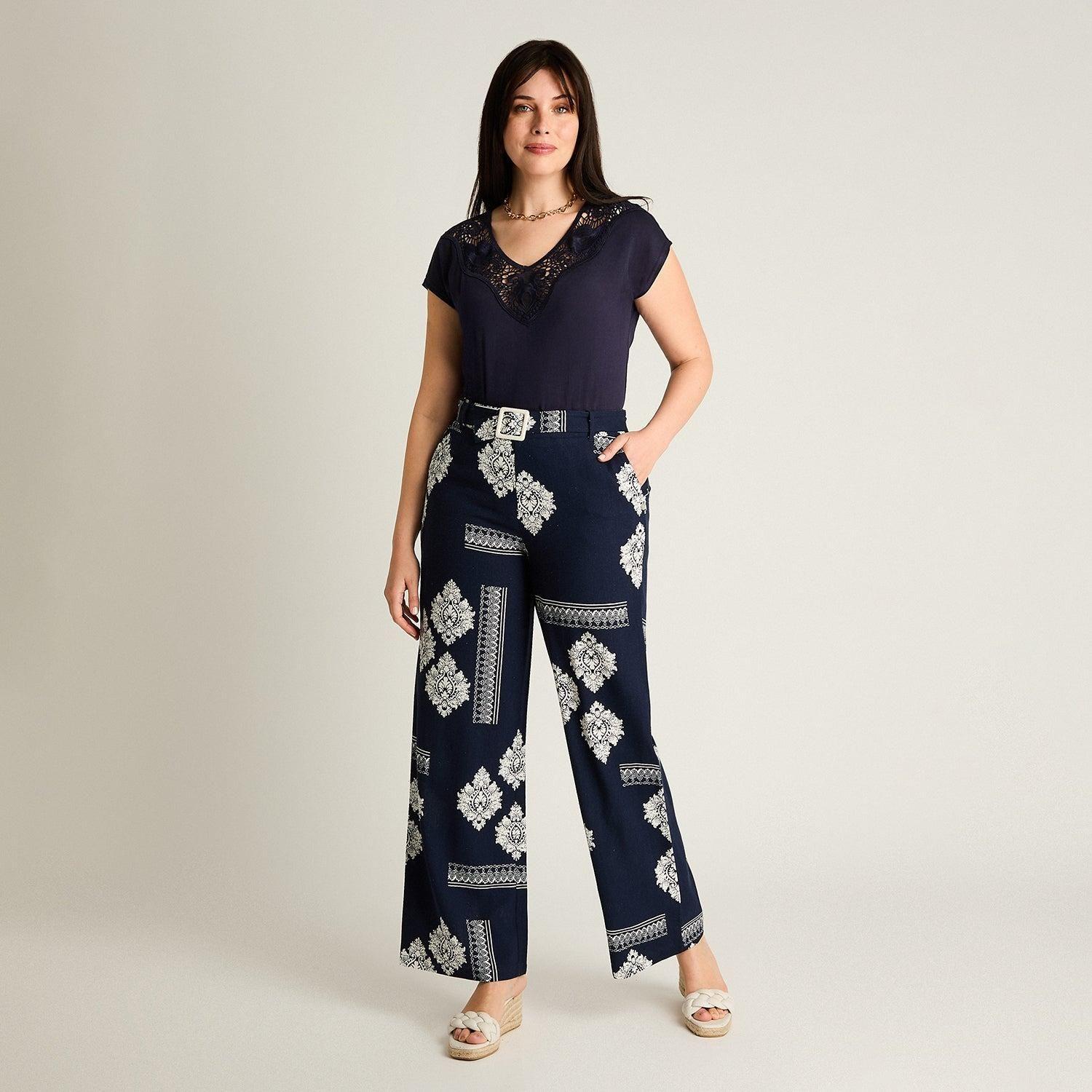 Pantalón Sport Azul Palazzo No Elasticado Calce Normal-3
