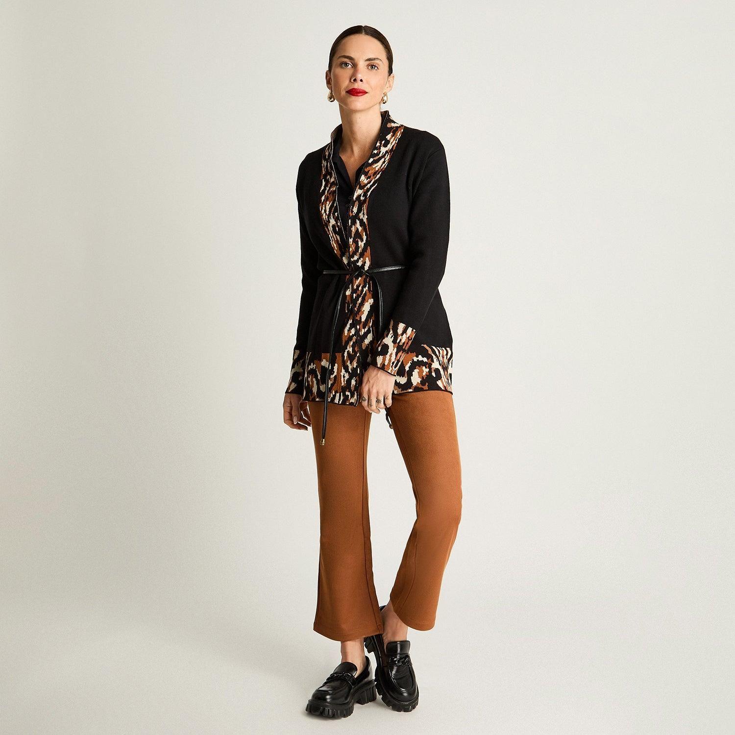 Tapado Jacquard Manga Larga Lazo Ecocuero Negro-3
