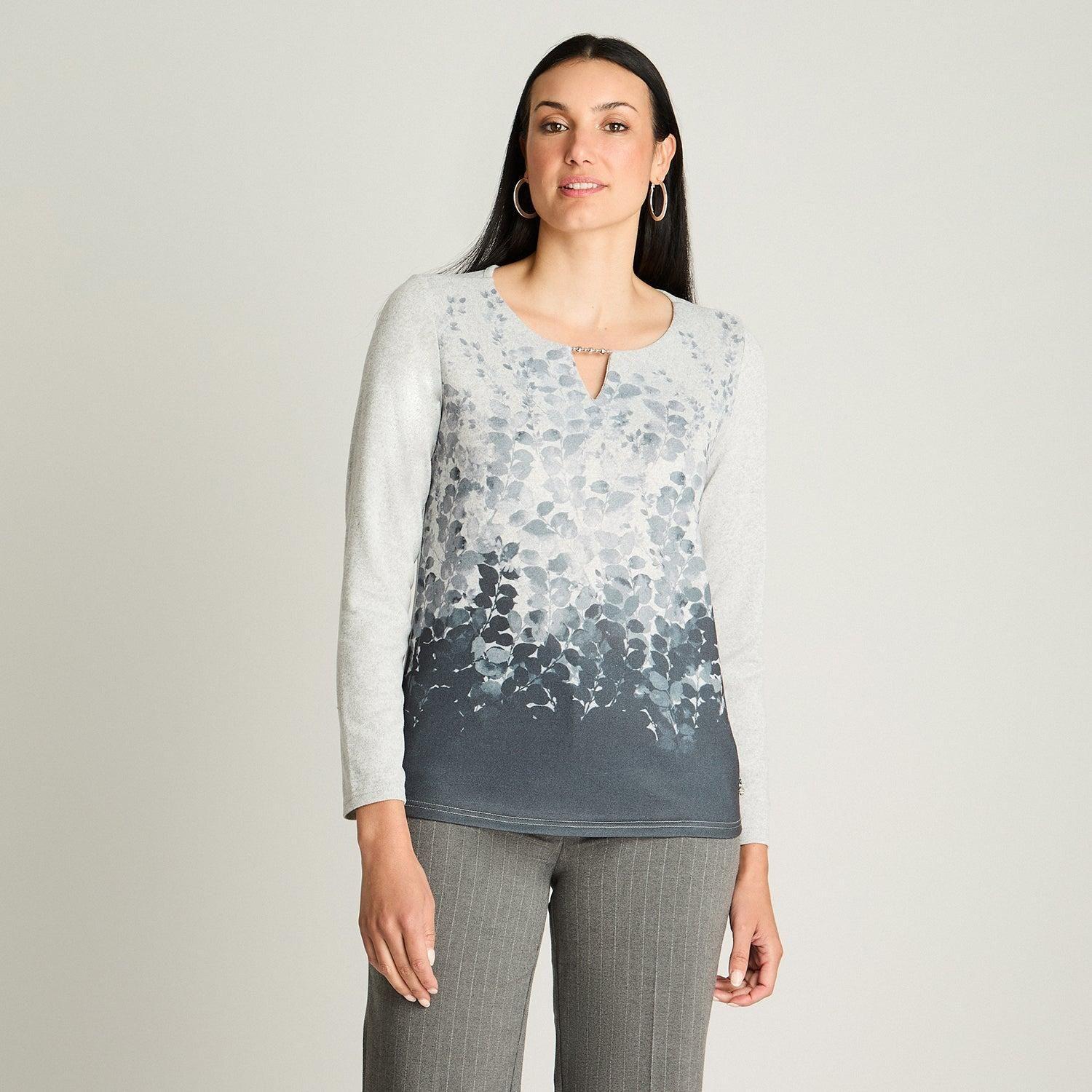 Polera Manga Larga Lanialla Escote Redondo Estampada Gris-4