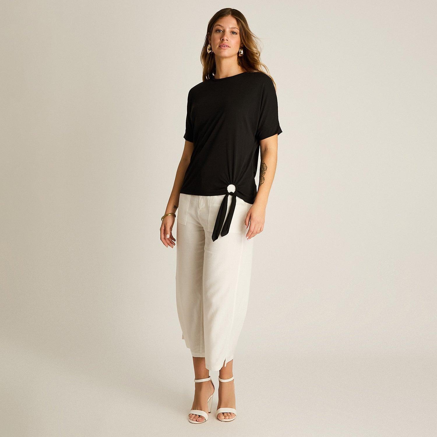 Polera Negro Manga Corta Sin Forro Calce Holgado-3