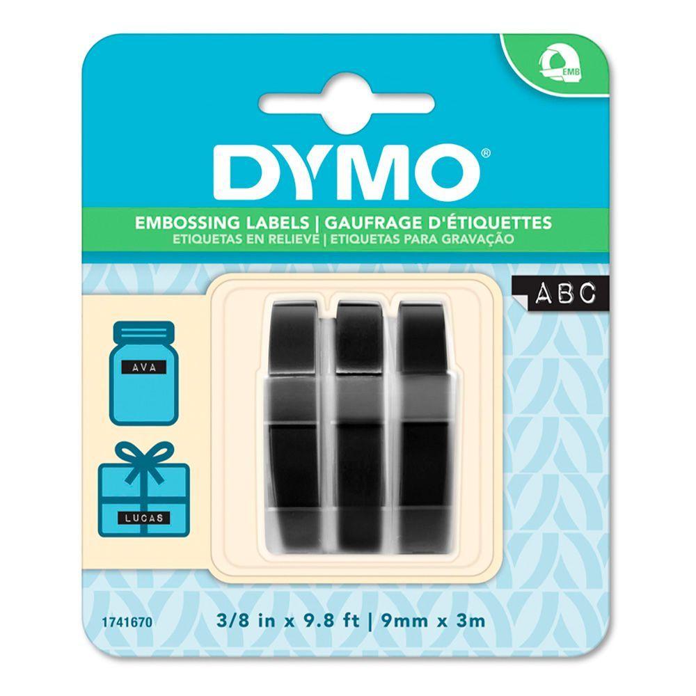 3 Cintas PVC Negro Dymo 9mm x 3mt-0