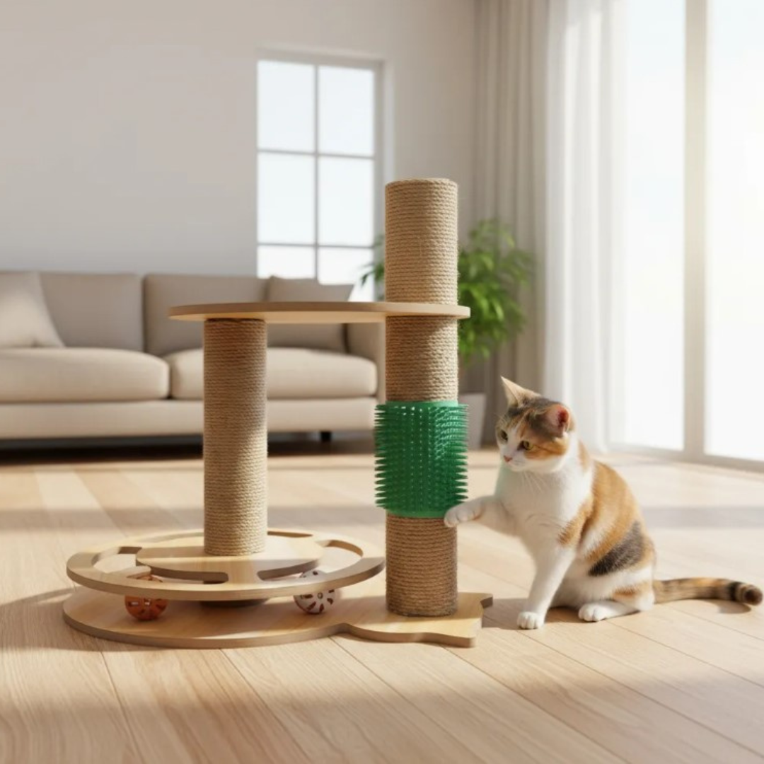 Rascador Para Gatos Torre De Madera Con Juguete Interactivo-2