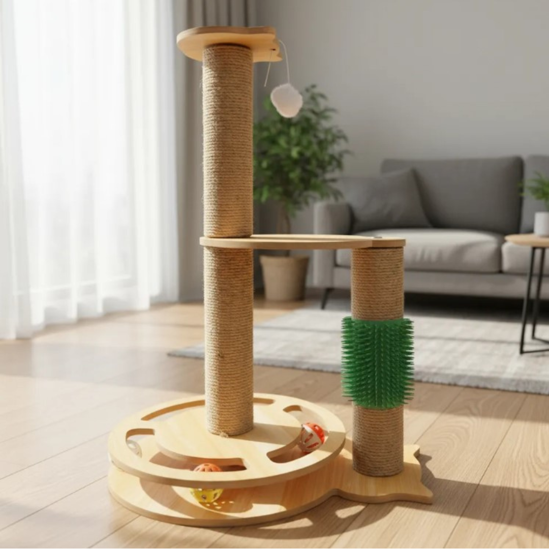 Rascador Para Gatos Torre De Madera Con Juguete Interactivo-3