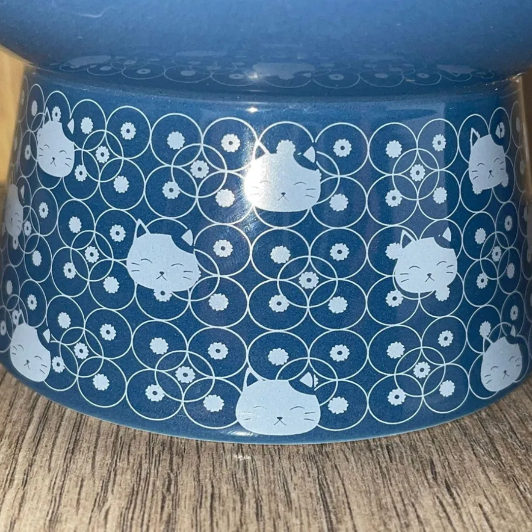 Comedero Ceramica Estampado Jap nes Para Mascotas Perros Gatos Azul-3