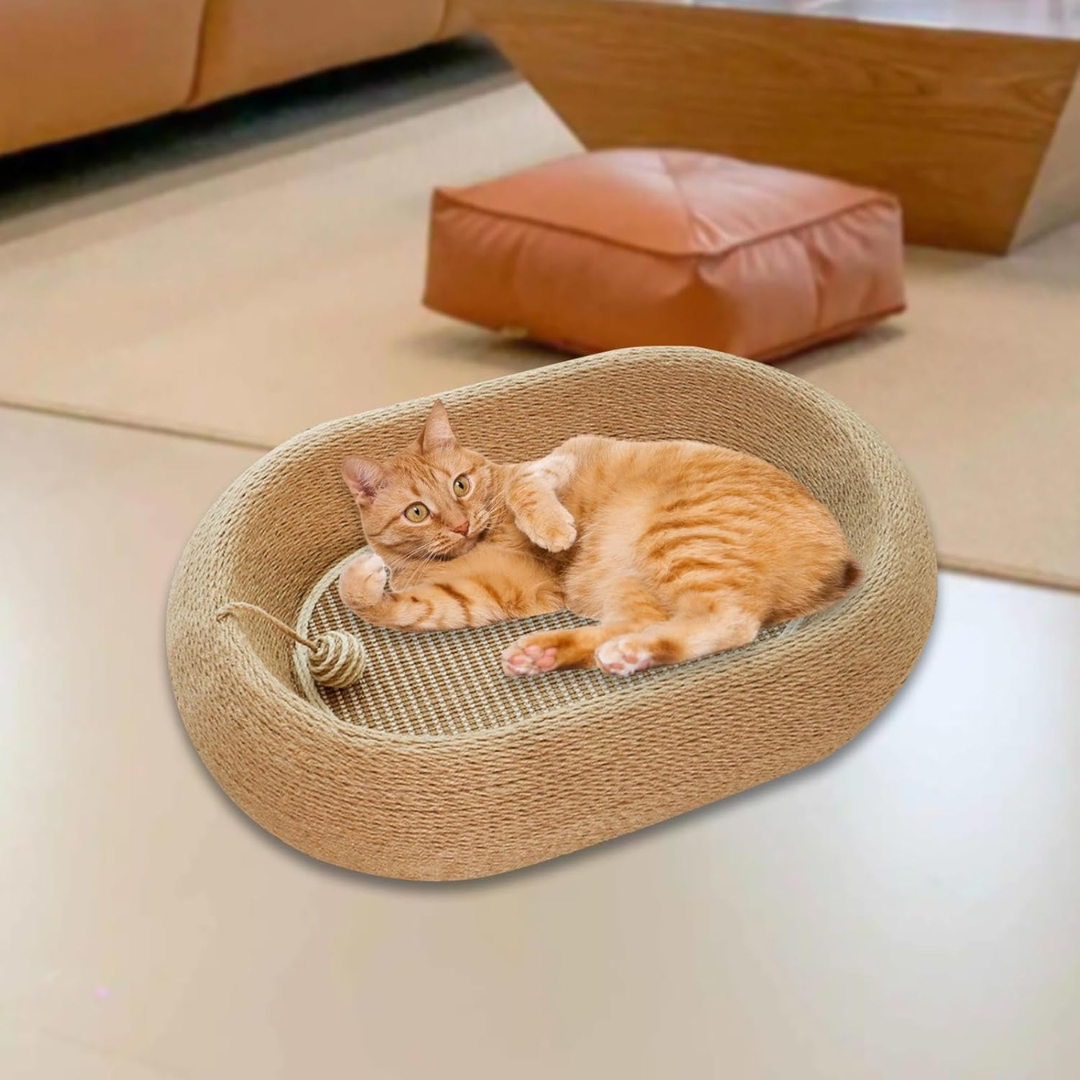 Cama Rascadora De Sisal Para Gatos De Forma Ovalada-2