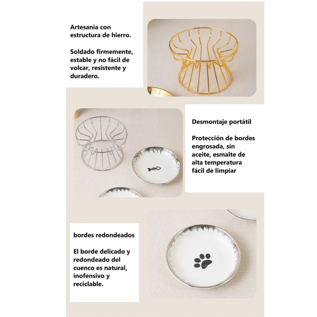 Plato Elevado Ceramica Marco De Hierro Para Perro Y Gato-7