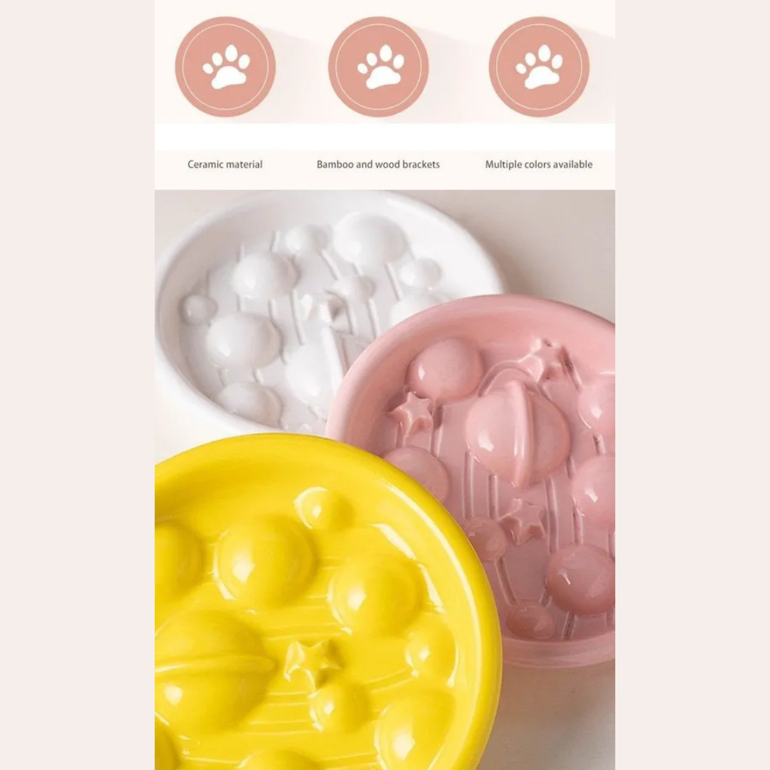 Plato Cer mica Elevado Come Lento Mascotas Anti Ahogo Blanco-6