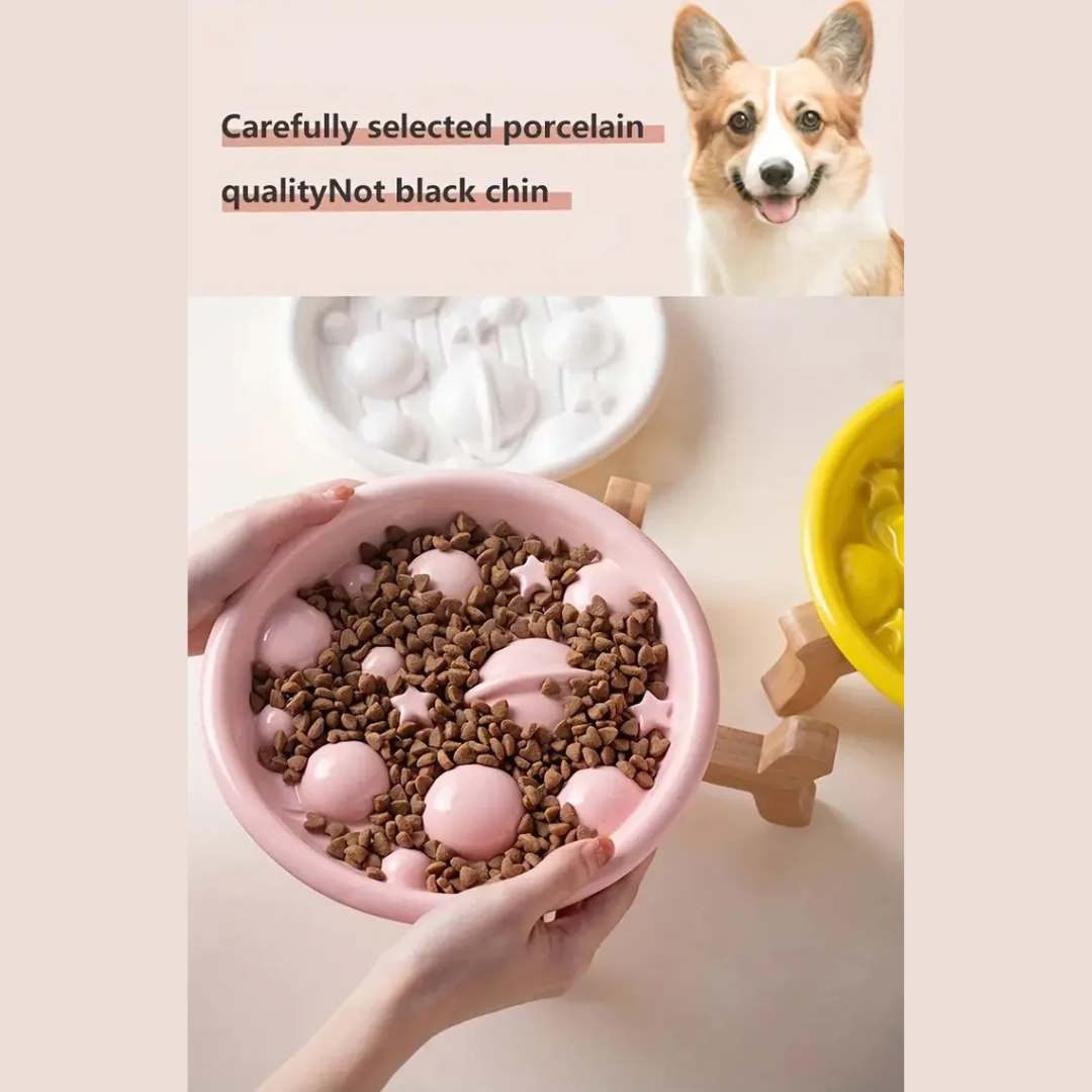 Plato Cer mica Elevado Come Lento Mascotas Anti Ahogo Blanco-7