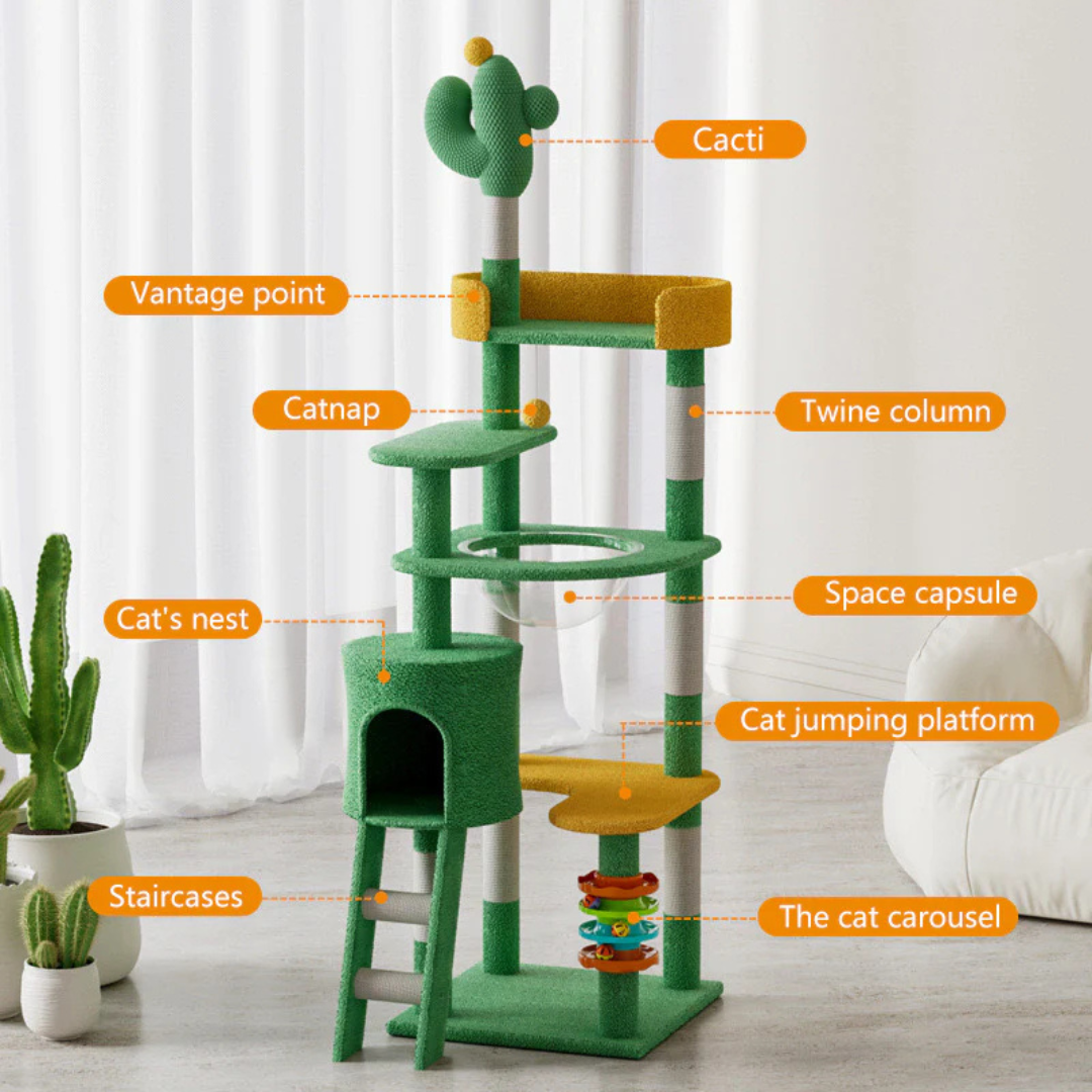 Torre Rascador Para Gatos Forma De Cactus 180cm De Alto Verde-7