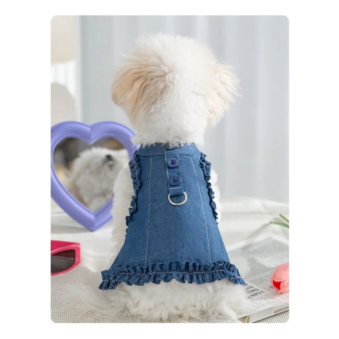 Vestido Denim Ropa Para Mascota Perro Gato Con Hebilla-2