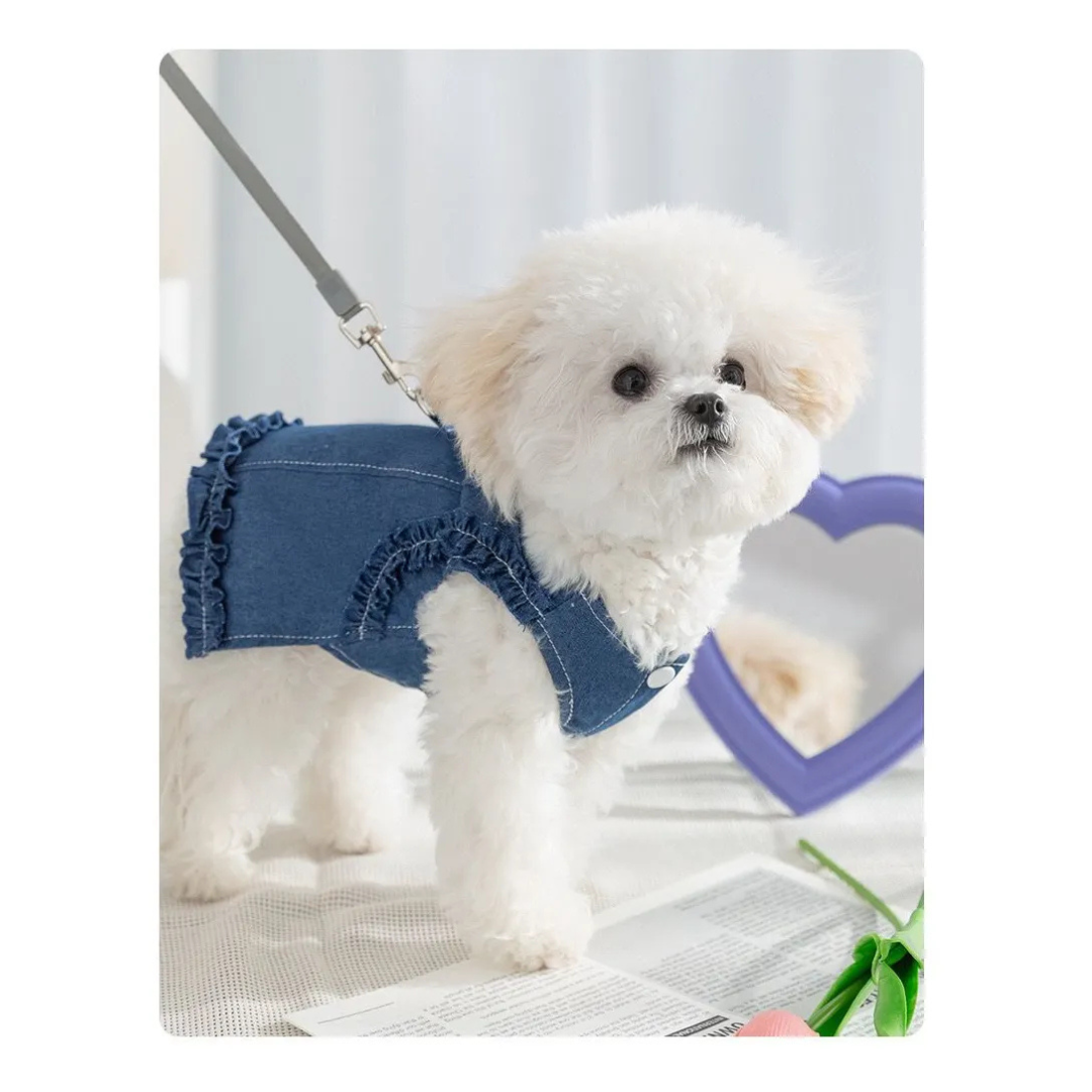 Vestido Denim Ropa Para Mascota Perro Gato Con Hebilla-4