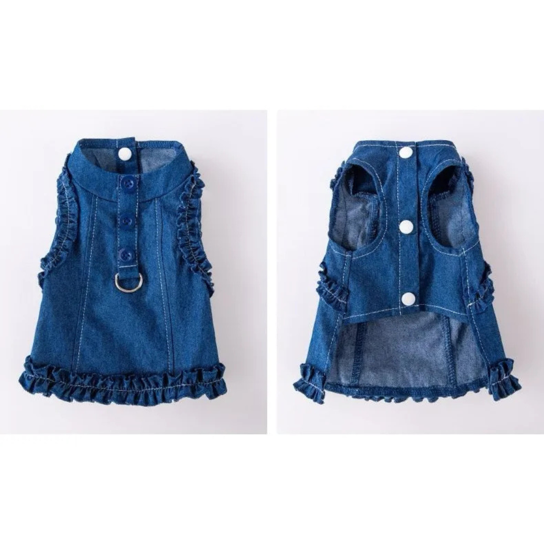 Vestido Denim Ropa Para Mascota Perro Gato Con Hebilla-6