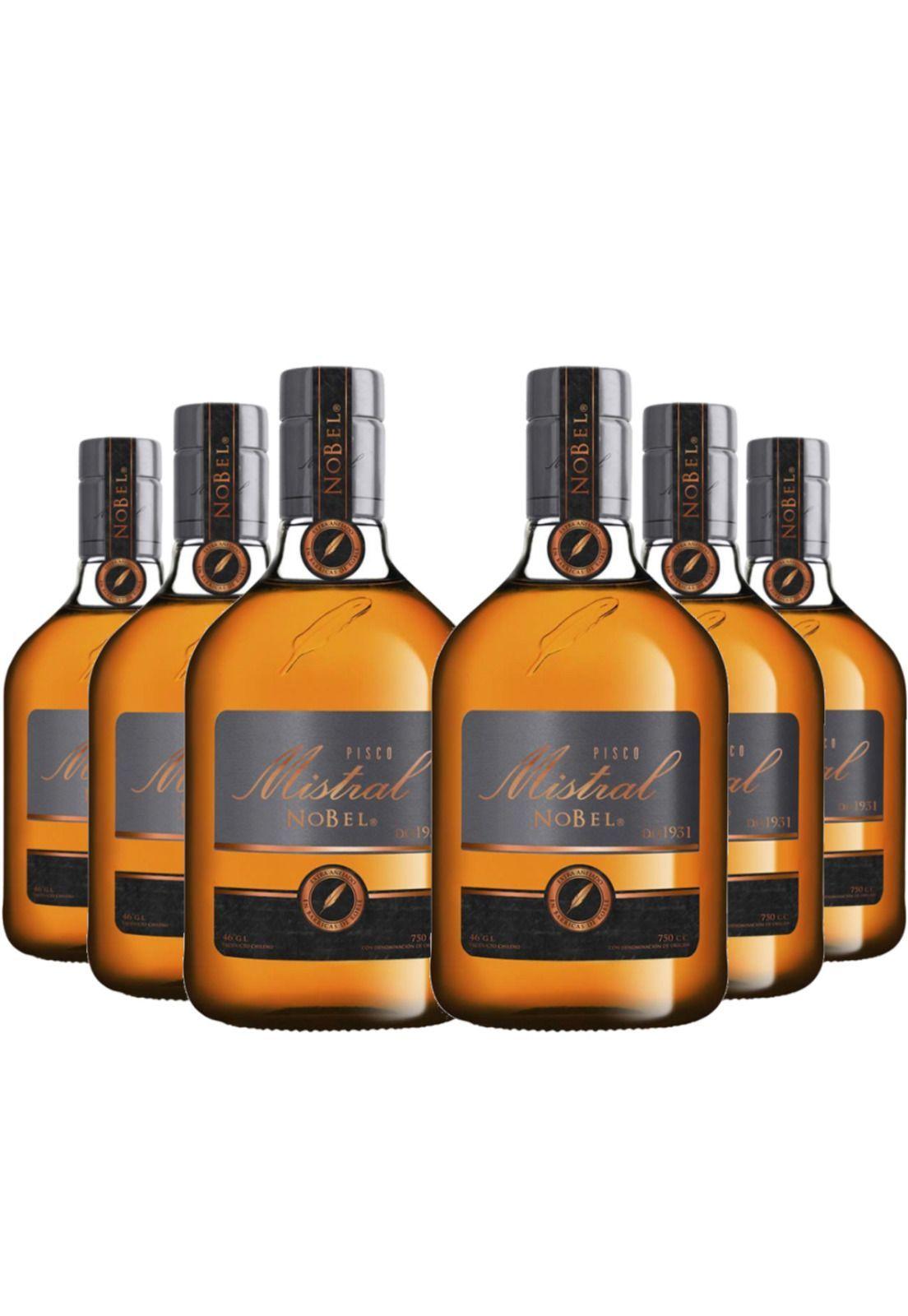 6 Piscos Pisco Mistral Nobel Plateado (750ml. 46%)-0