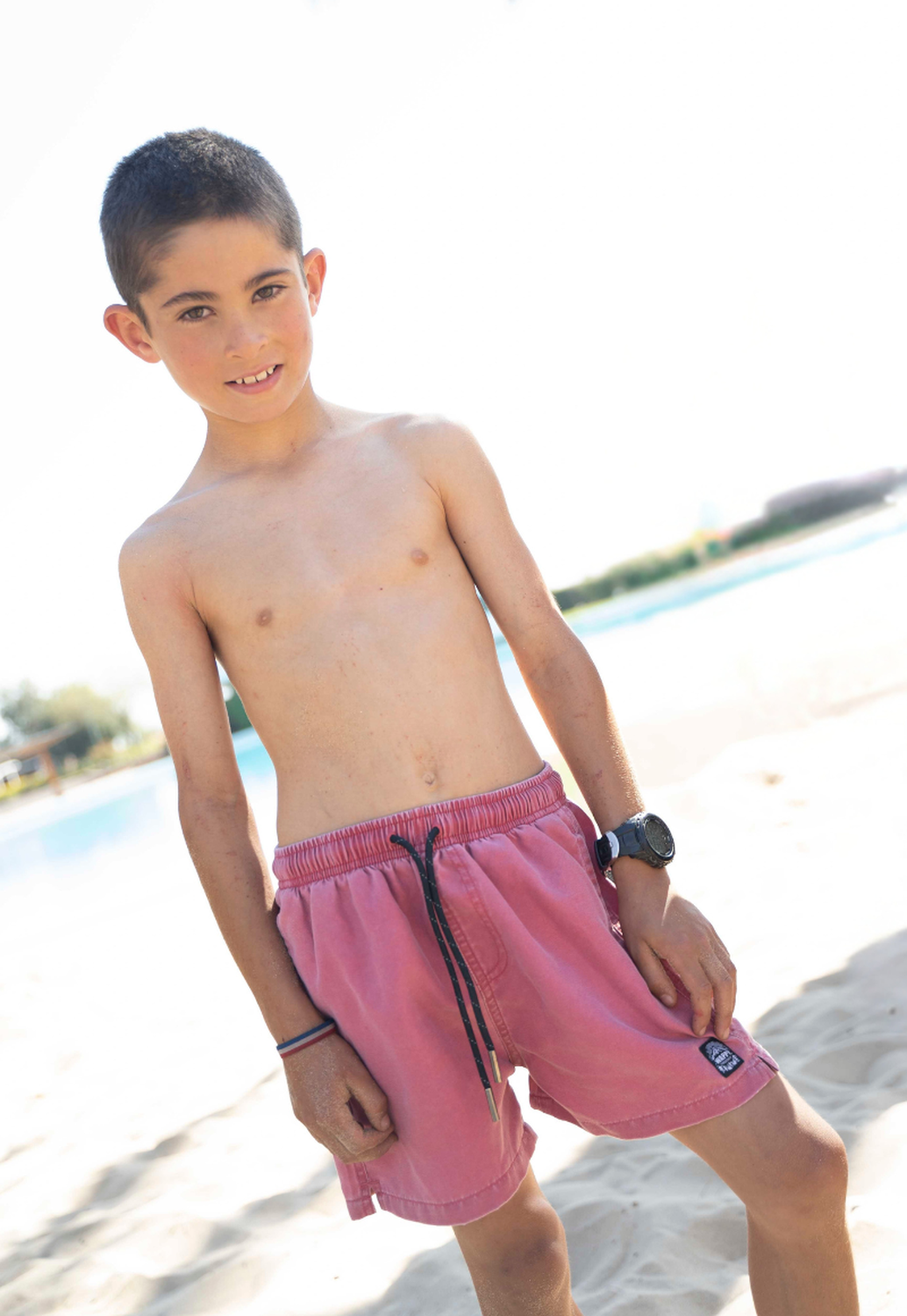 Traje de Baño NIÑO Rojo Wappy Short con Bolsillos y Cordón-0