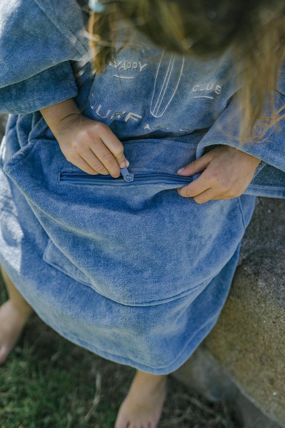 Poncho Toalla Infantil Azul Wappy Algodón Con Gorro Y Bolsillo Niños Playa Piscina-2