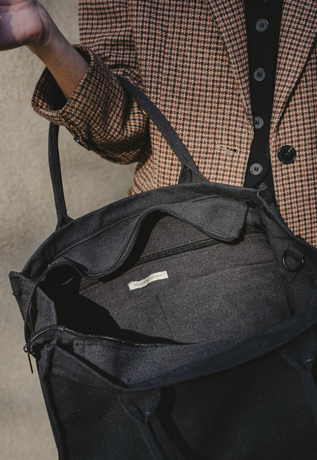 Cartera Tote Negra Vintage Wappy-7
