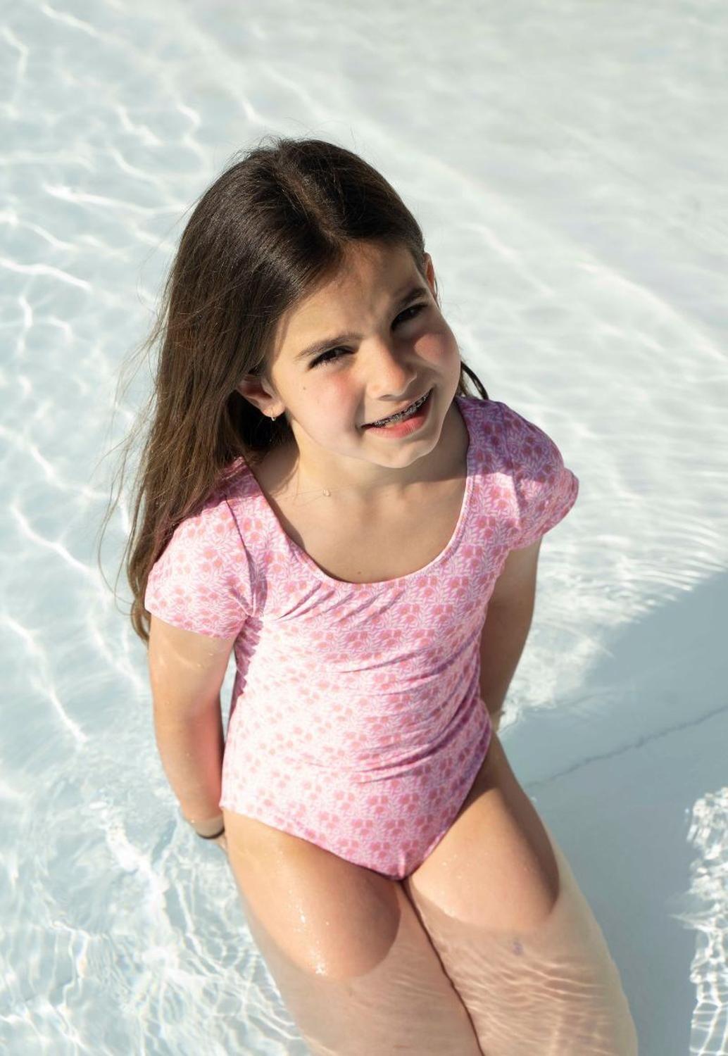 Traje de Baño Niña Wappy Free Manga Corta Floral Rosa Verano-2