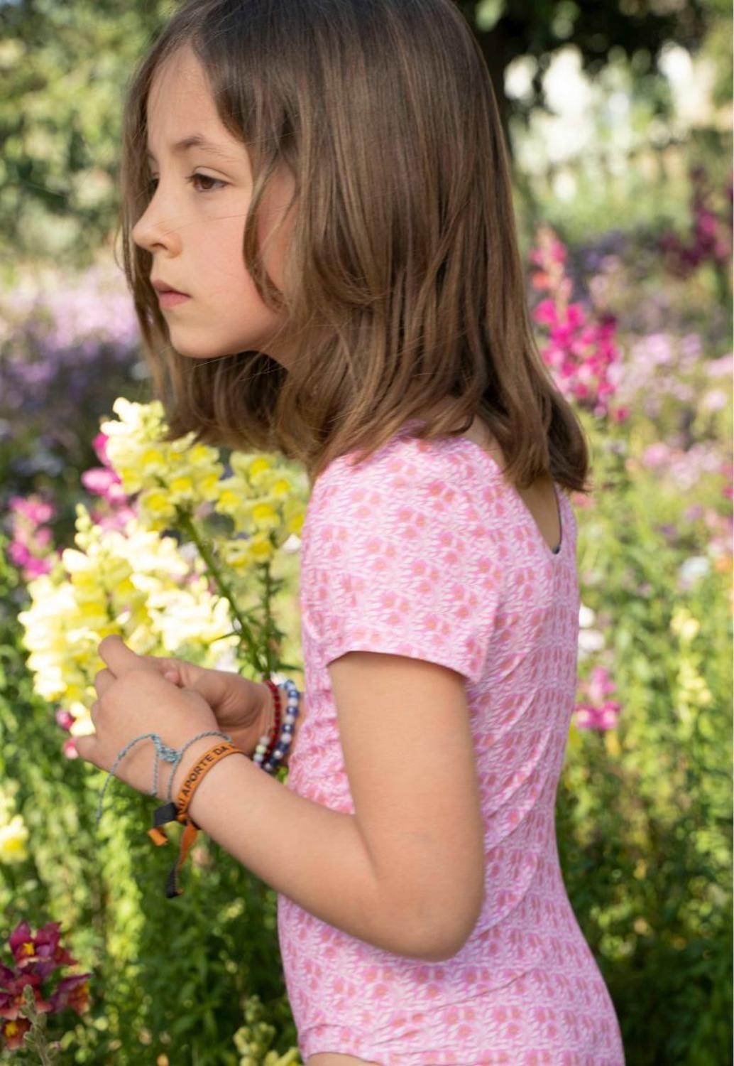 Traje de Baño Niña Wappy Free Manga Corta Floral Rosa Verano-3