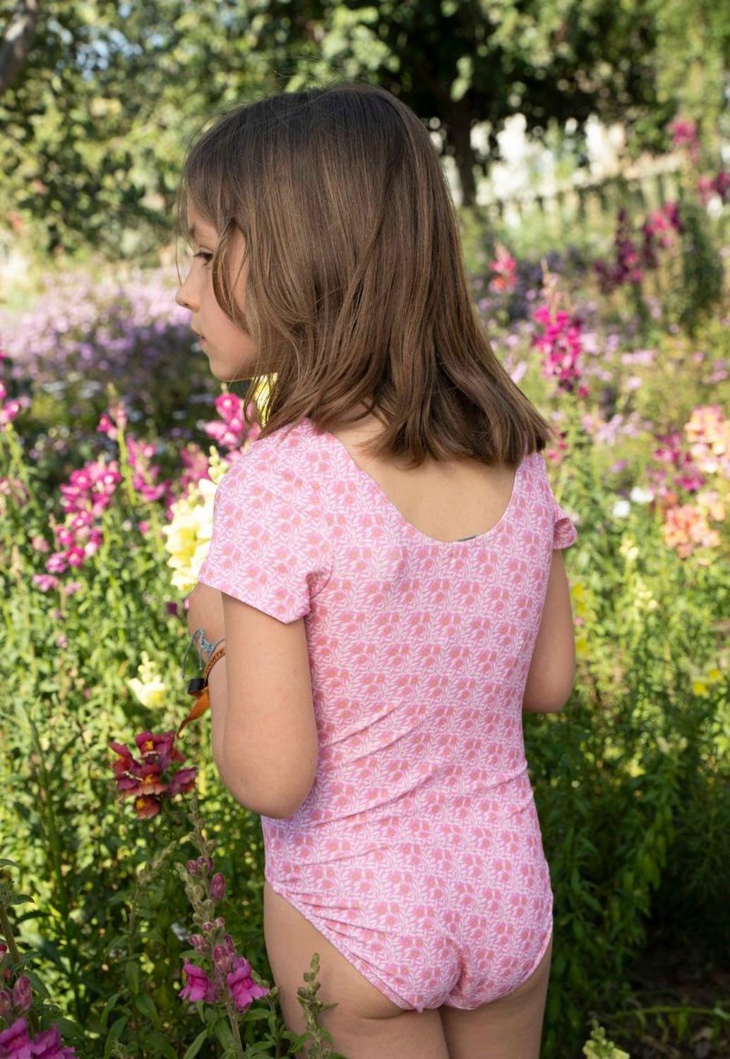 Traje de Baño Niña Wappy Free Manga Corta Floral Rosa Verano-4