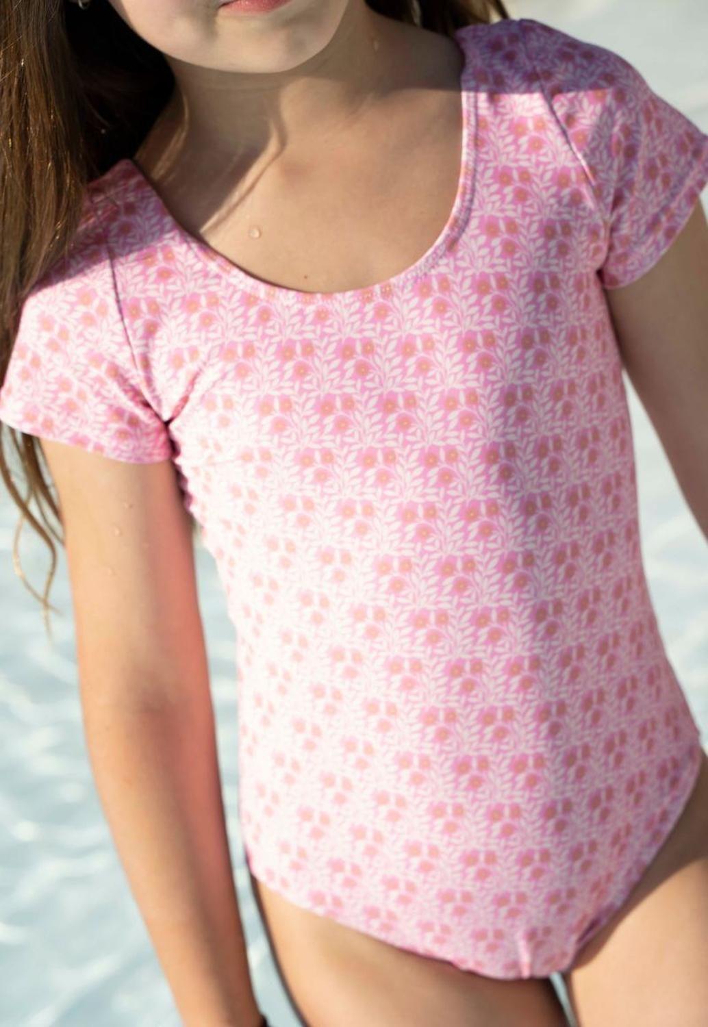 Traje de Baño Niña Wappy Free Manga Corta Floral Rosa Verano-5