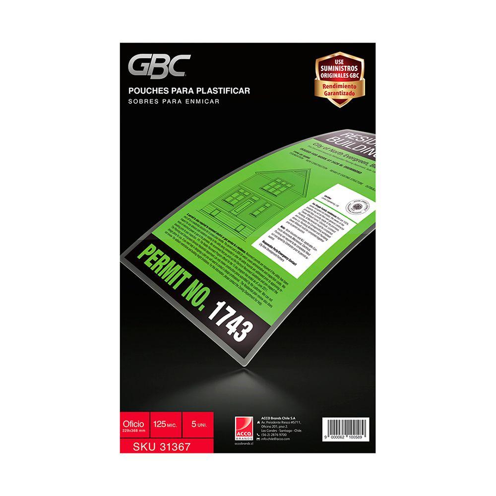 Lámina de Plastificar Oficio  125 Mic 229x368 mm 5 UN GBC-0