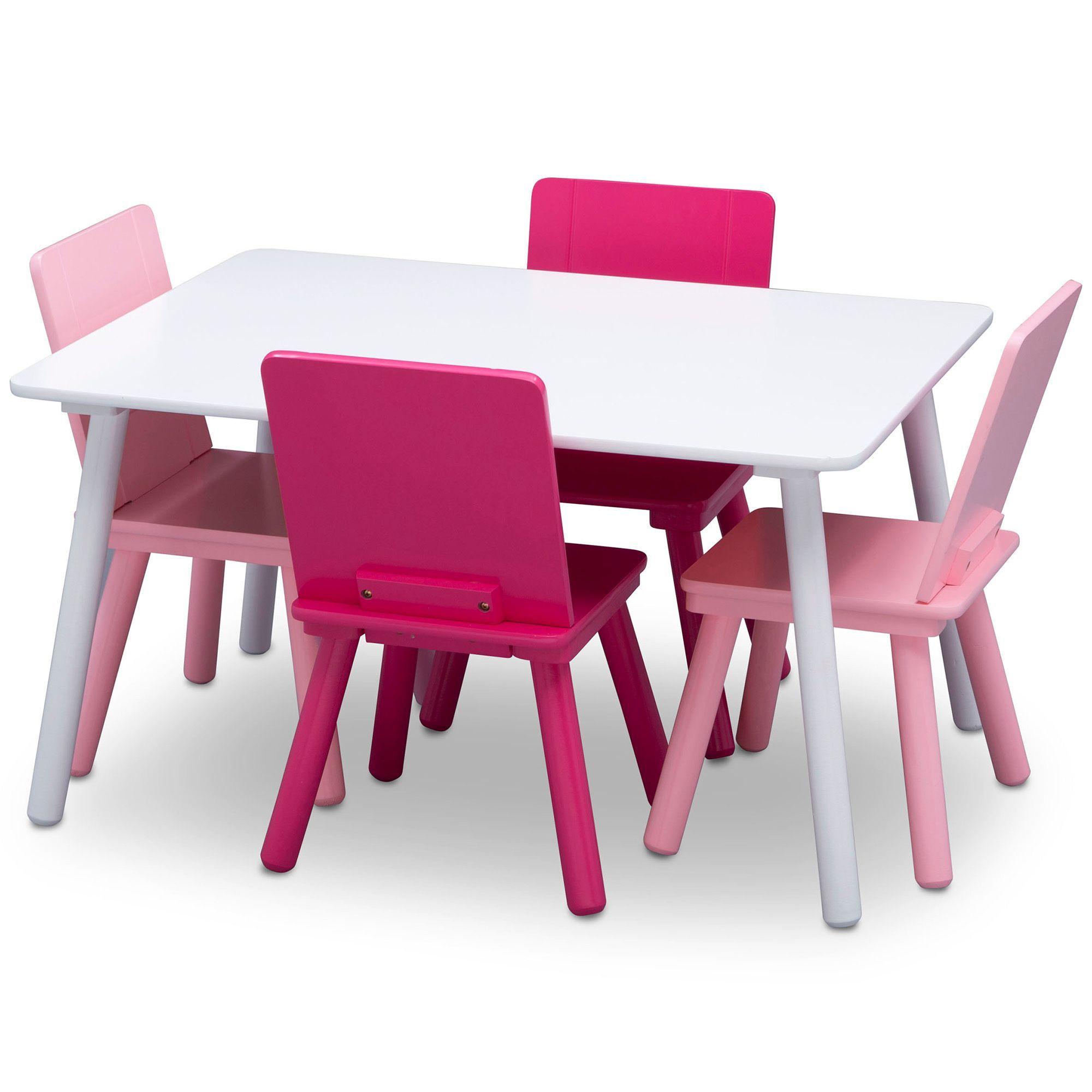 Juego de mesa y 4 sillas infantil blanco rosa y fuccia Delta Children-3