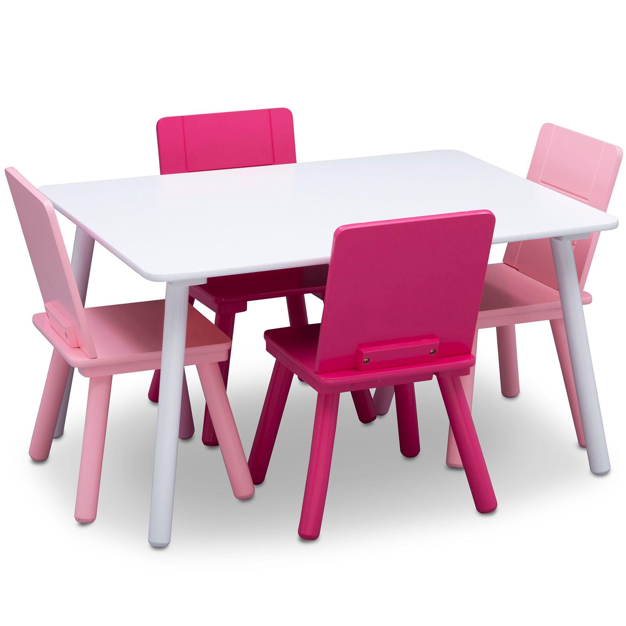 Juego de mesa y 4 sillas infantil blanco rosa y fuccia Delta Children-5