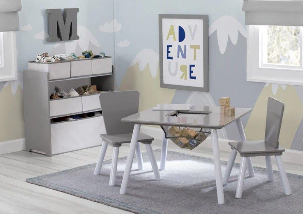 Set juego de mesa y organizador infantil 6 contenedores Gris Blanco con almacenaje Delta Children-3
