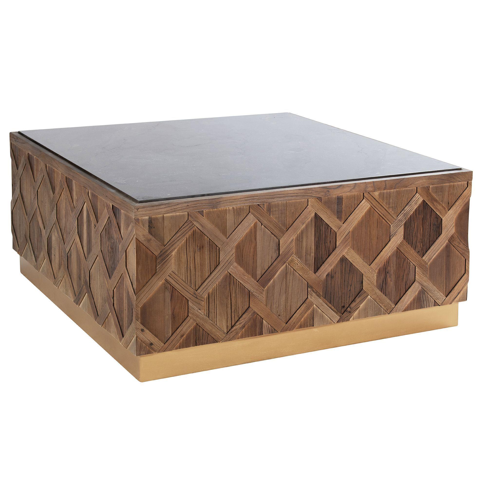 Mesa de centro Gurun cuadrada de madera y marmol 46x100x100-2