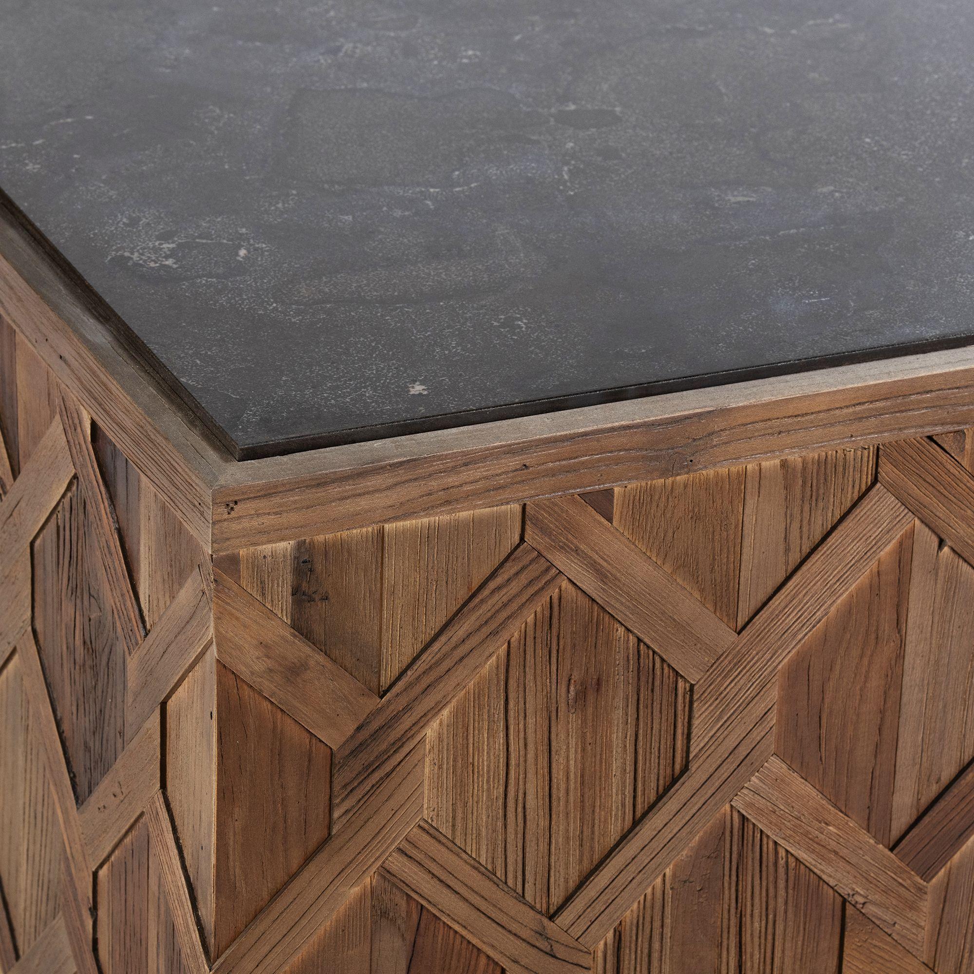 Mesa de centro Gurun cuadrada de madera y marmol 46x100x100-3