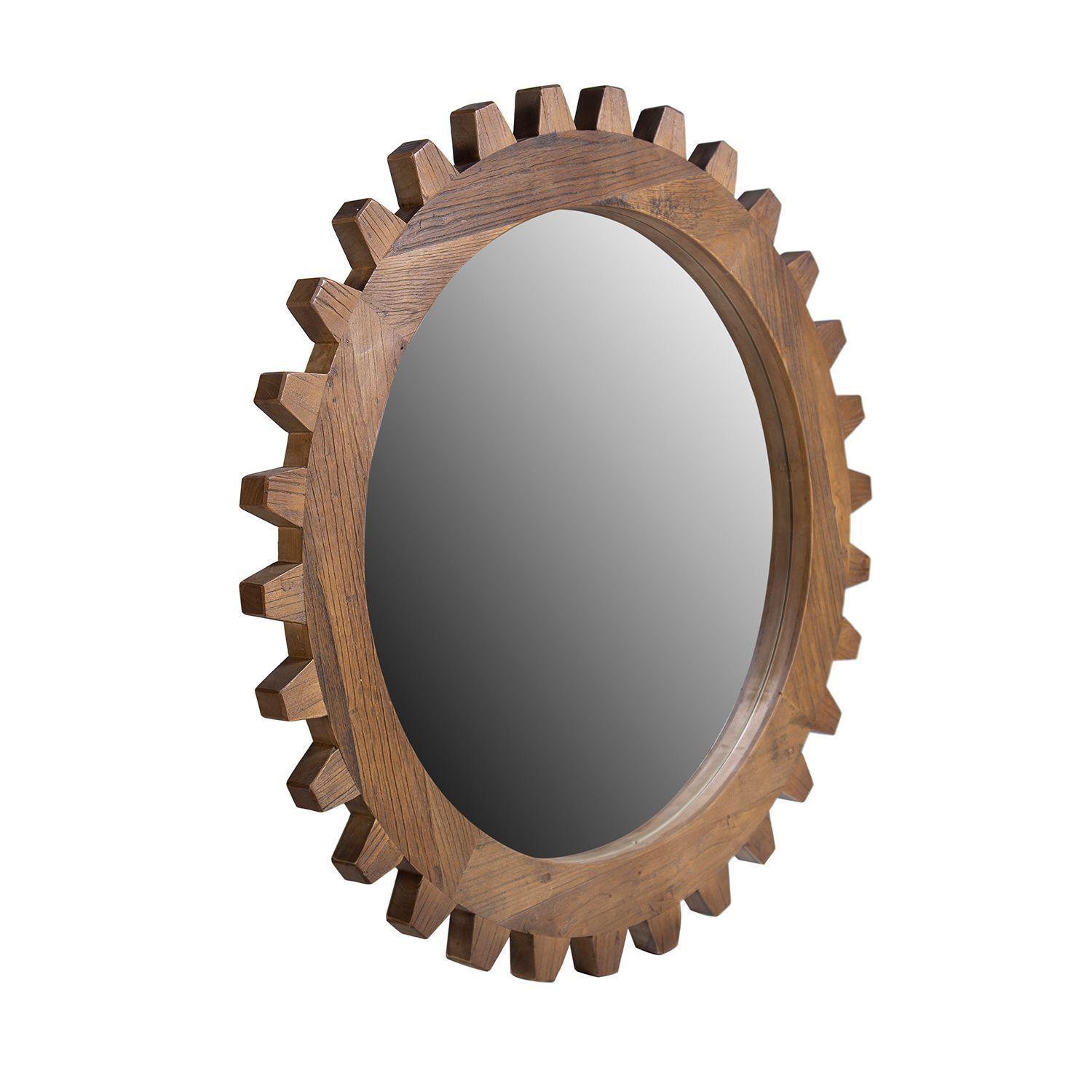Espejo Nansan redondo de madera estilo tuerca-2