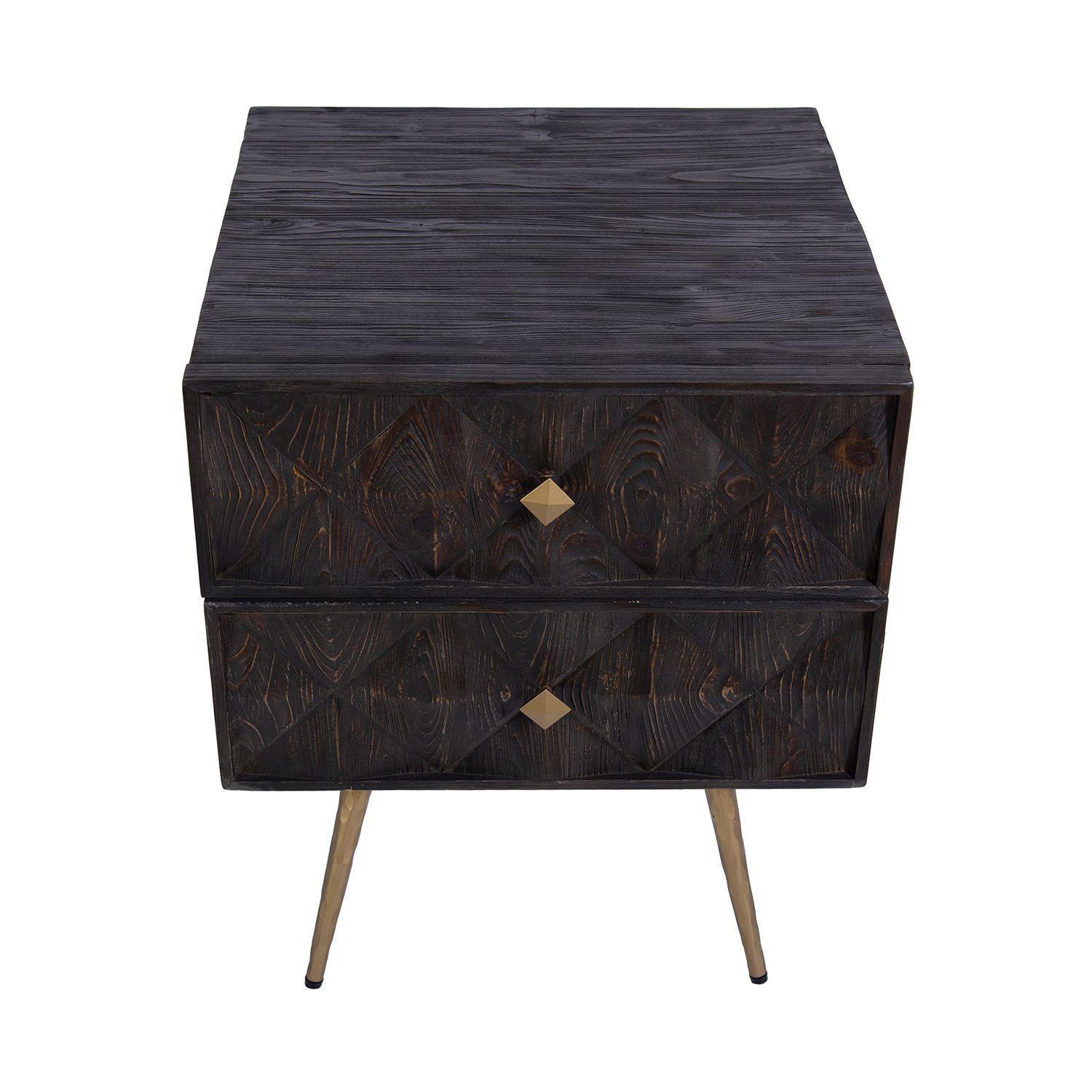 Velador Bulgan madera de abeto con 2 cajones color negro.-2