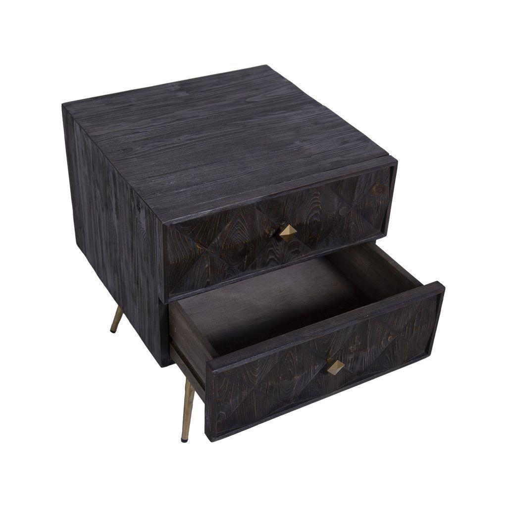 Velador Bulgan madera de abeto con 2 cajones color negro.-3